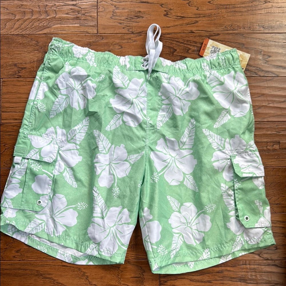OP brand Green and White Floral Board Shorts Swimwear